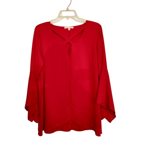 Gibson Latimer Red Bell Sleeves Crisscross Blouse - Picture 1 of 9